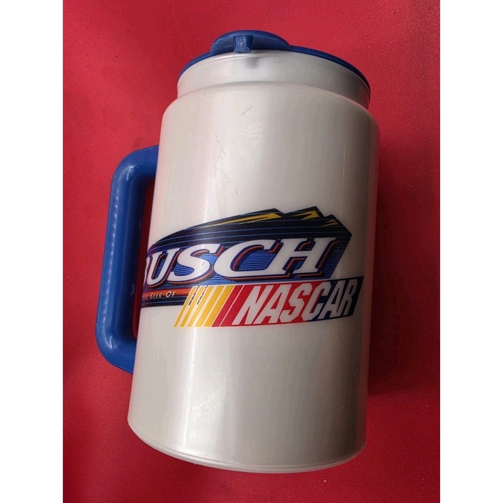 Vintage 90s Busch Racing NASCAR Plastic Travel Mug With Lid Whirley Made In USA